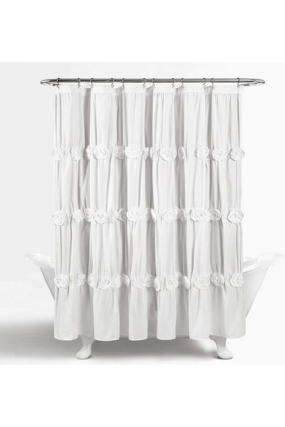 erorex Ruched Floral Bathroom Shower Curtain Polyester White 72” X 72”