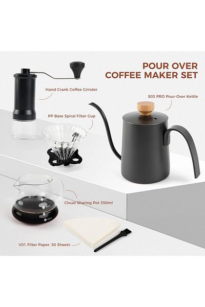 erorex 5 Piece V60 Coffee Set Complete Drip Brewing Kit With Grinder Kettle Dripper Filters And Server For