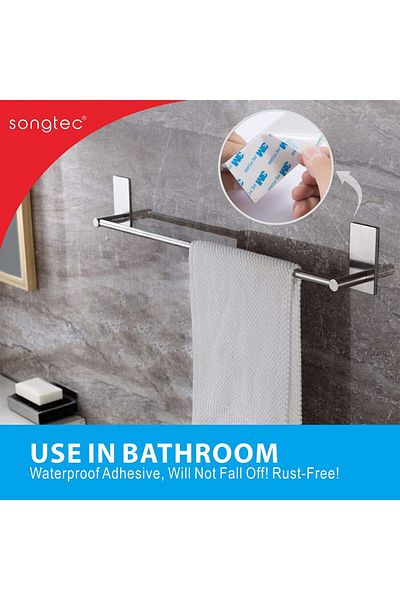 erorex Bathroom Towel Bar 16 Inch No Drill Stick On Towel Rack Easy Install With Self Adhesive Premium