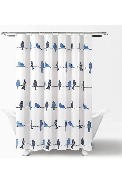 erorex Navy Rowley Shower Curtain Floral Animal Bird Print Design For Bathroom X 72 72 In X 72