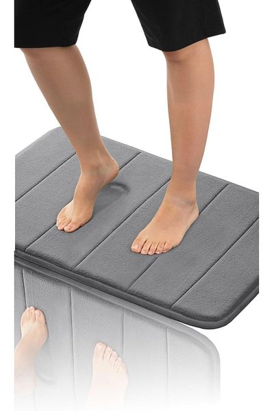 erorex Foam Bath Mat Rug Soft Super Absorbent Non Slip 40X60Cm Gray