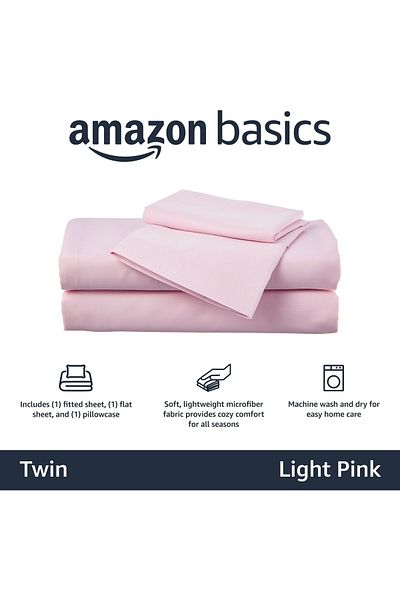 erorex Kid'S Soft Easy Wash Lightweight Microfiber 3 Piece Sheet Set Twin Light Pink Solid
