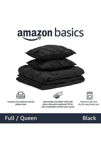 erorex Pinch Pleat Down Alternative Comforter Bedding Set Full Queen Black