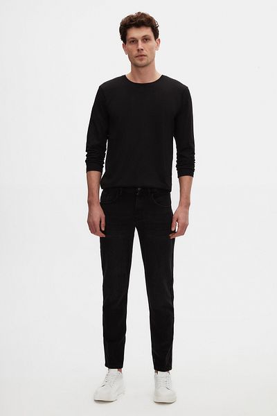 D'S Damat Comfort Fit Μαύρο ίσιο τζιν παντελόνι τζιν με πέντε τσέπες Lycra πλενόμενο τζιν