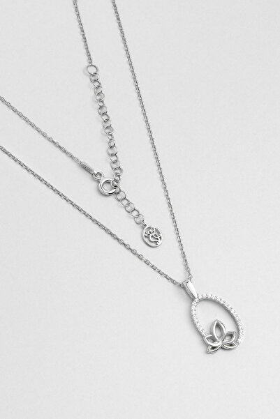 So CHIC... Nilüfer 18 Ayar Beyaz Altın Kaplama 45 Cm Gümüş Kolye