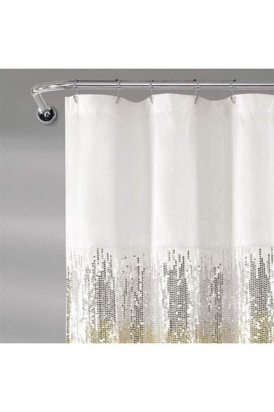 erorex 1 Night Sky Shower Curtain Sequin Fabric Shimmery Color Block Design For Bathroom X 72” White And
