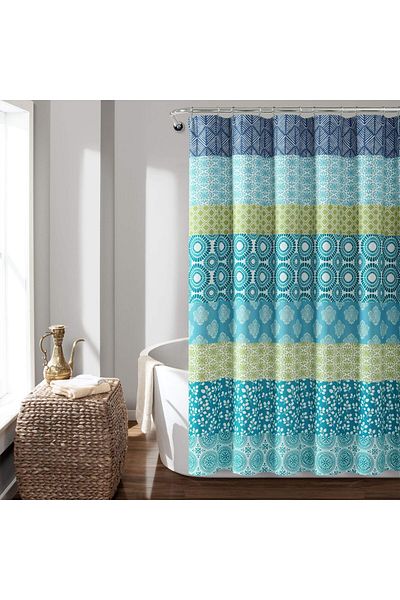 erorex Bohemian Stripe Shower Curtain 72 Inch W X 72 Inch L Blue And Green Boho Shower Curtain Colorful
