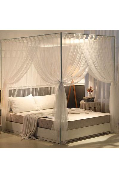 erorex King White Simple 4 Corners Post Curtain Bed Canopy Bed Frame Canopies Net Bedroom Decoration