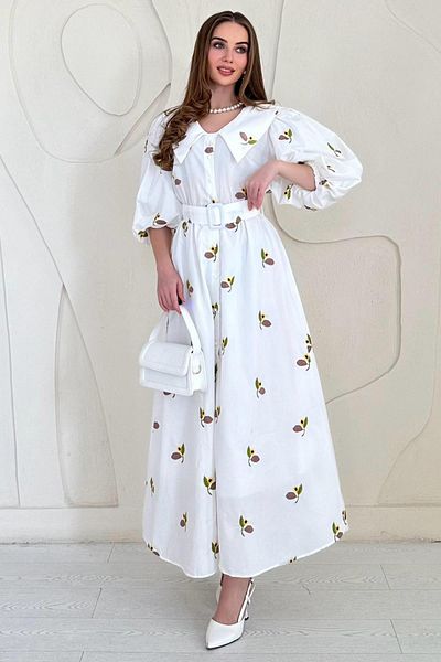 Elbee Fashion Woman Φόρεμα με λουλουδάτο μοτίβο με ζώνη