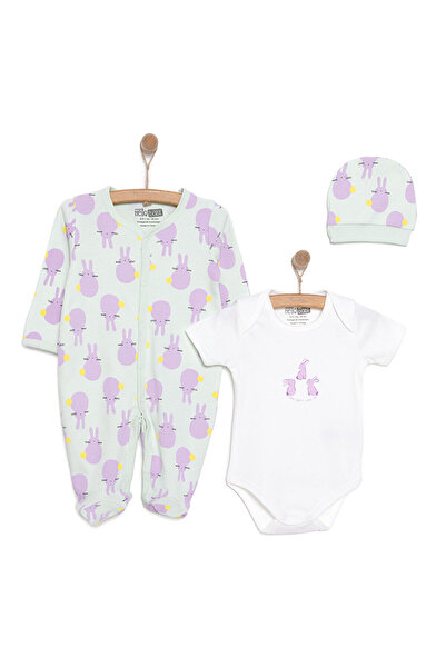 ebebek Hello Baby HelloBaby Yenidoğan Bebek Mor TavşanTulum-Body-Şapka 3lü Se...