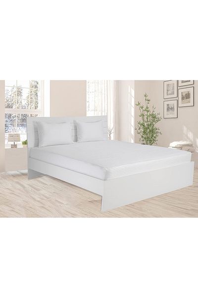 erorex Single Fitted Sheet 100 Percent Cotton 250Tc Sateen 1 Cm Stripe Size: 100 X 200 + 25 Cm White