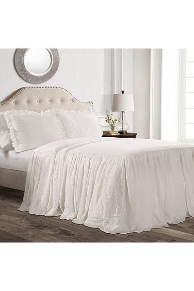 erorex Ruffle Skirt Bedspread White Shabby Chic Farmhouse Style Lightweight 3 Piece Set King