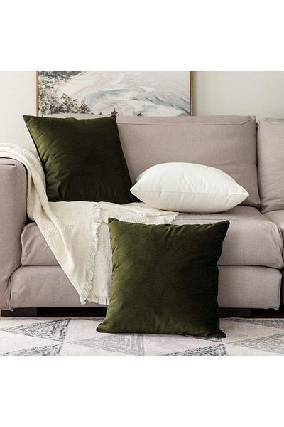 erorex Velvet Decorative Solid Filled Cushion Am. Dc8025102570426 Kun 45X45Cm Mehandi Green