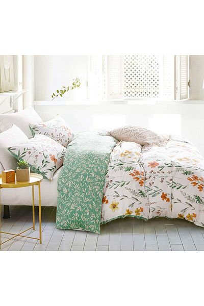 erorex Duvet Cover Set 600 Thread Count Cotton Bedding Set Full White And Green Floral
