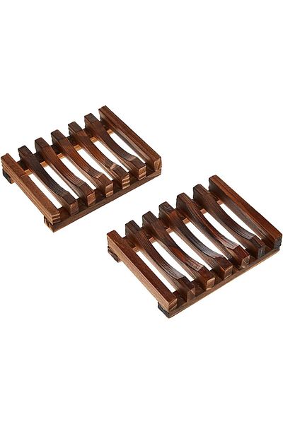 erorex Wooden Soap Dish Bamboo Soap Holder Sink Deck Soap Box Tray Brown 2 Pcs Hbh02001