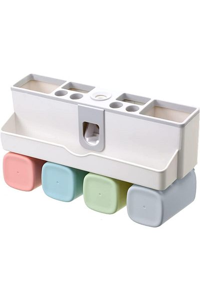 erorex 1 Set Wall Mounted Rack Toothbrush Holder With Automatic Toothpaste Squeezer Bathroom Tumbler For 3