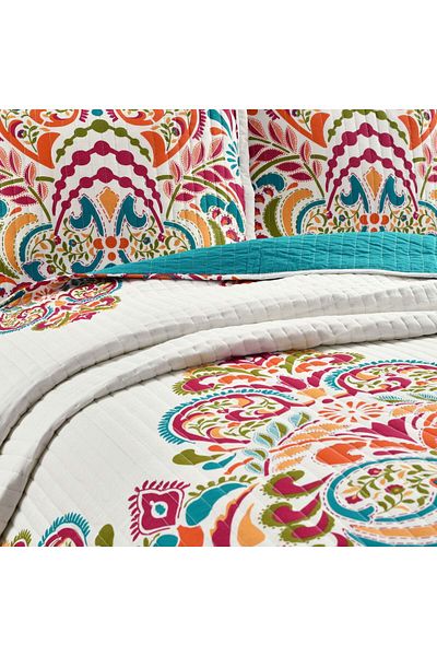 erorex Clara Quilt 3 Piece Reversible Bedding Set Full Queen Turquiose And Tangerine