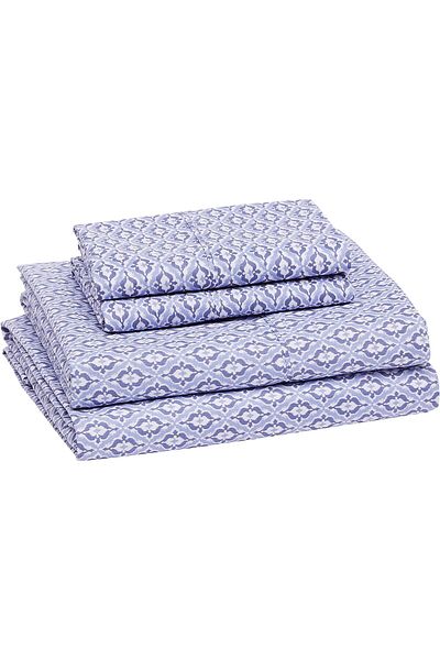 erorex Lightweight Super Soft Easy Care Microfiber Bed Sheet Set With 14” Deep Pockets King Blue Damask