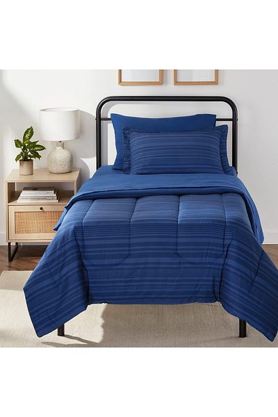 erorex Lightweight Microfiber Bed In A Bag 5 Piece Comforter Bedding Set Twin Twin Xl Blue Calvin Striped