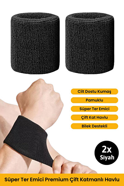 SÖYLEMEZ ÇORAP 2 Adet Süper Ter Emici Premium Çift Kat Havlu Bileklik Tenis Basketbol Futbol İçin Sporcu Bilekliği