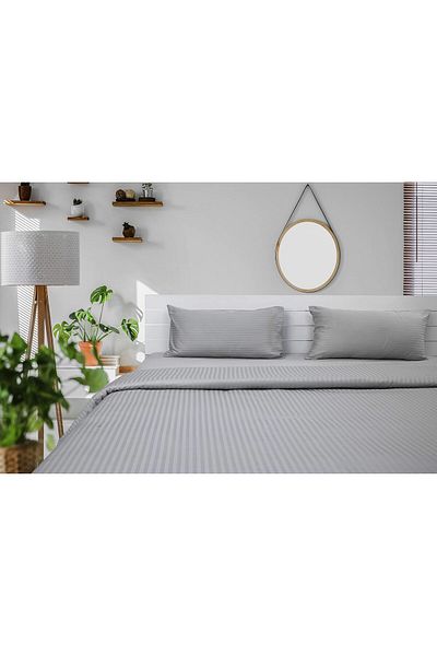 erorex King Duvet Cover 3Pc Set 100 Percent Cotton 250Tc Sateen 1Cm Stripe Size: 245X265Cm + 2Pc