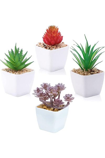 erorex 4Pcs Artificial Succulent Plants In Ceramic Pots Assorted Fake Succulents Mini Succulent Plants