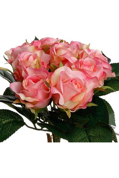 erorex 9 Flower Durable And Realistic Looking Artificial Rose Bouquet Pink And Green 24Cm 130814