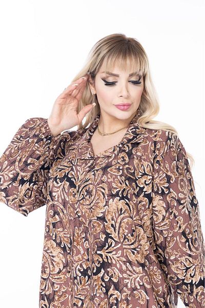 mervemoda Γυναικείο μακρυμάνικο καλοκαιρινό φόρεμα μεγάλου μεγέθους