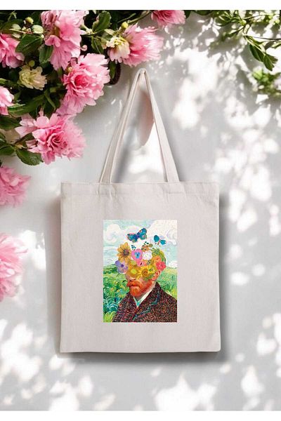 fırsatlar diyarı Geantă din pânză din pânză brută imprimată cu portret floral Vincent Van Gogh - 280 gr