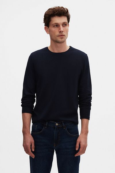 D'S Damat Μπλουζάκι Ds Damat Slim Fit Navy Blue Crew Neck 100% βαμβακερό που αναπνέει