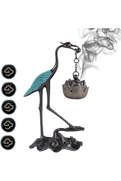 erorex Incense Cones Holder With Hanging Lotus Zinc Incense Holders With 5 Pack Home Decoration Crane