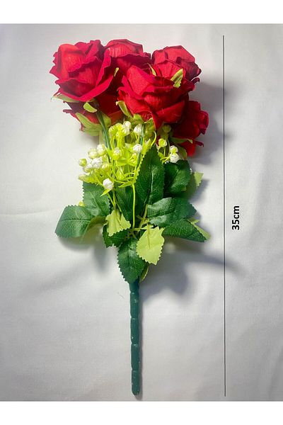 erorex Artificial Rose Flowers Decorative Elegant Fake Red Flowers Green Leaves Small White Buds For