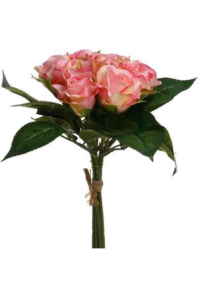 erorex 9 Flower Durable And Realistic Looking Artificial Rose Bouquet Pink And Green 24Cm 130814