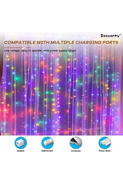 erorex 3M*3M Curtain String Lights 300 Led Usb Powered Dimmable Fairy Lights With 8 Lighting Modes Remote