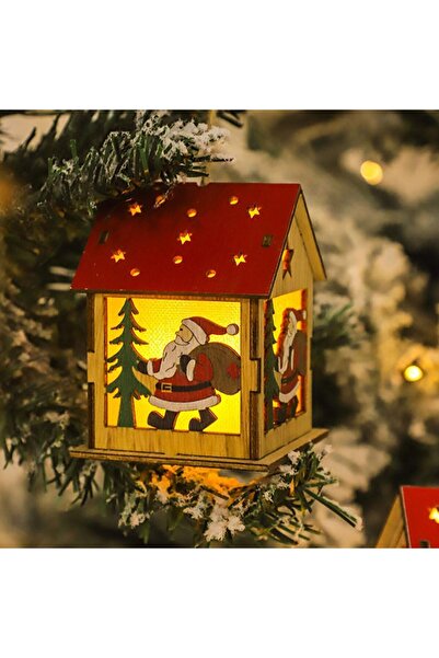 erorex Tree Log Cabin Ornaments Xmas Exquisite Luminous Log Cabin Ornaments Tree Wooden House Hanging