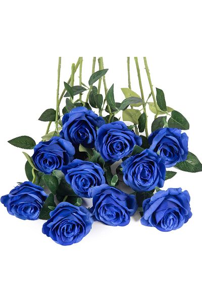 erorex 10Pcs Royal Blue Silk Roses Artificial Rose Flowers Long Stem For Diy Wedding Bouquet Table