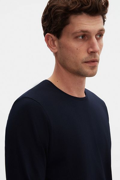 D'S Damat Μπλουζάκι Ds Damat Slim Fit Navy Blue Crew Neck 100% βαμβακερό που αναπνέει