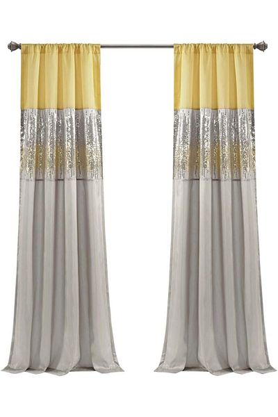 erorex Night Sky Window Curtain Panel Single 42 Inch W X 84 Inch L Yellow And Gray Sequin Curtains Sparkle