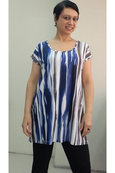Mertcan Butik Tricou din viscoză din bumbac pieptănat cu mâneci joase, cu mărimea albastru și alb