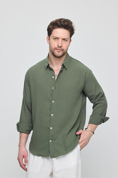 GIENTO ERKEK OVERSİZE KESİM KETEN GÖMLEK