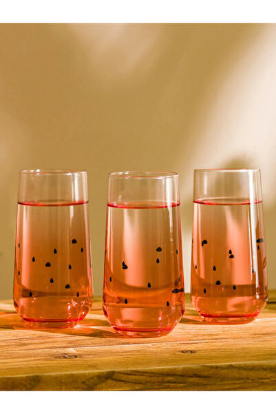 LC Waikiki Mixed Printed Glass Cup Set of 3 - 470 ml