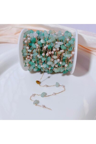 Choice سلسلة نحاسية من خرز حجري غير منتظم من KC Gold الأخضر، متر واحد، مع وصل...