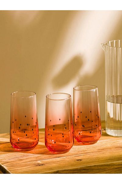 LC Waikiki Mixed Printed Glass Cup Set of 3 - 470 ml