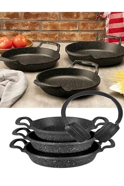 Urfakent 3-Piece Cast Iron Pan with Granite Sahan Set 18-20-22 Set Production Generation Set