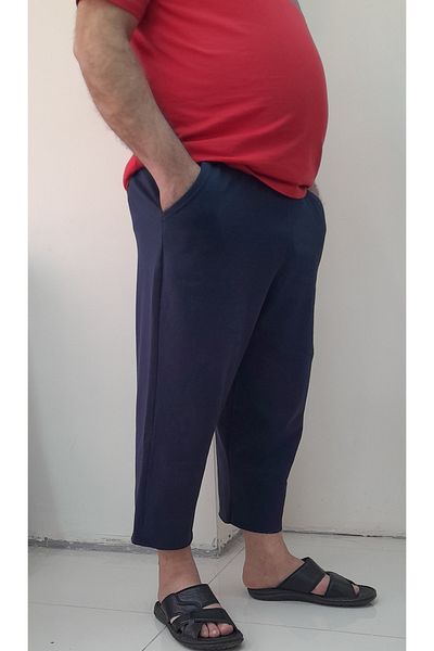 Mertcan Butik Navy Blue Gezmelik Capris Length Knitted Pocket Men's Trousers with Elastic Waist