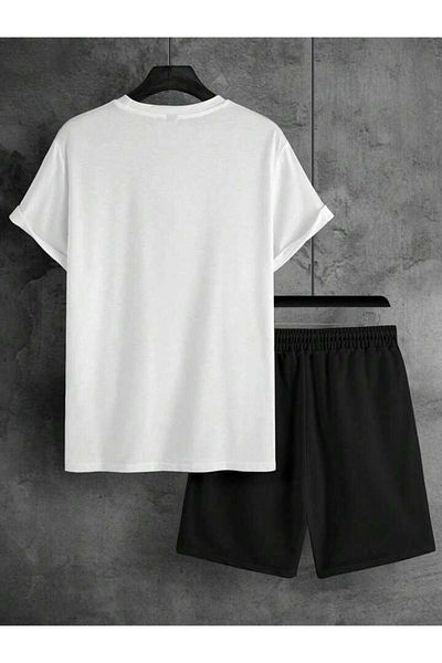 WNWGKN Trendpunky Unisex Hiphop Printed Bottom Top Shorts T-Shirt Set