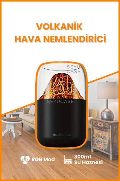 SEYUCASE Volkanik Hava Nemlendirici Ortam ve Oda Nemlendirici Işıklı Aroma Di...