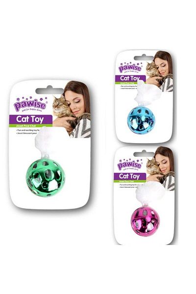 Pawise Metallic Cat Play Ball with Rattle and Feather