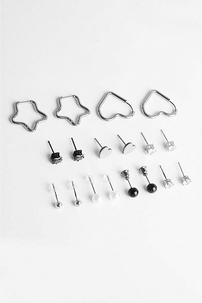 MakeWell Steel Earrings Does Not Lose Color Does Not Tarnish Steel Heart Ring Steel Star Ring Black Pearl and Zircon Stone