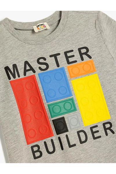 Koton Game Themed Short Sleeve Gray Boy's T-Shirt 5Skb10064Tk